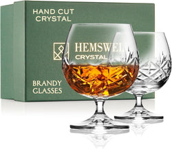 Hemswell Crystal Brandy Snifter Glasses Set of 2 - Small Crystal Brandy Snifters for Scotch Brandy or Whiskey - Elegant Crystal Cognac Glasses - European Crystal 8.5oz - Glenrigg Design