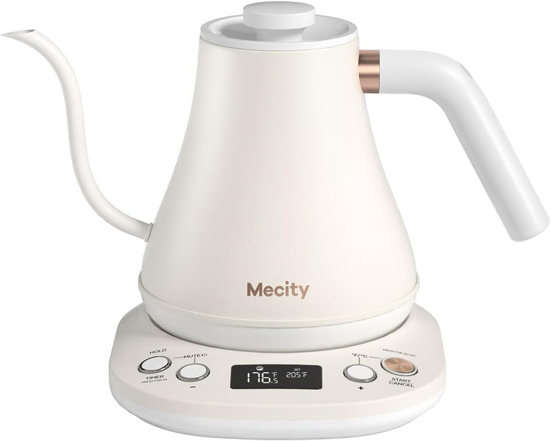 Mecity Electric Gooseneck Kettle With LCD Display Automatic Shut Off Coffee Kettle Temperature Control Hot Water Boiler to Pour Over Tea, 1200 Watt Quick Heating Tea Pot, 0.8L, Matt Black