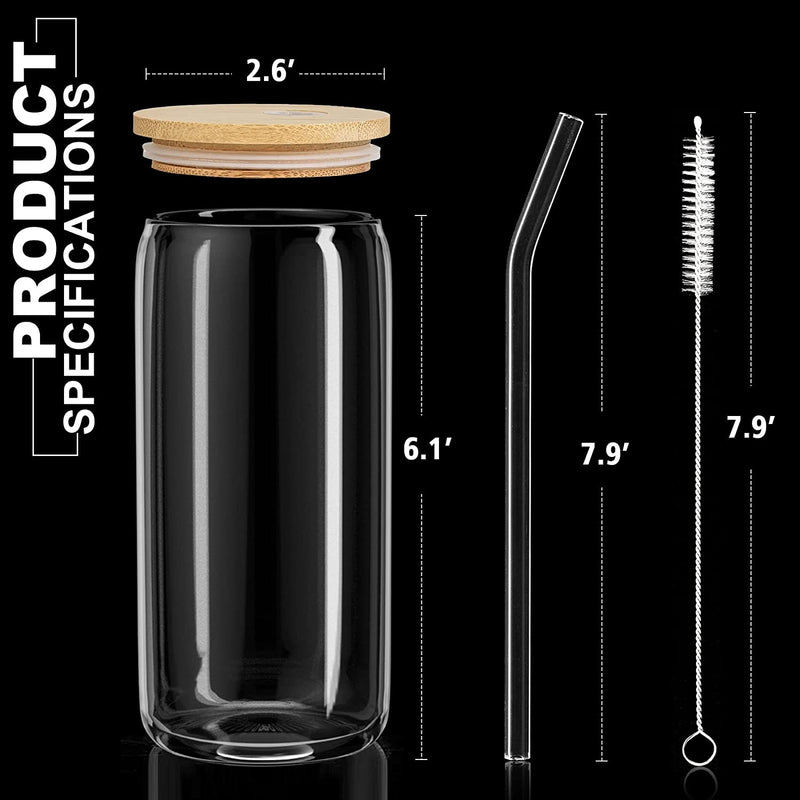 BOLLFO Drinking Glasses with Straws and Lids, 16 oz Cute Iced Coffee Cup Tumblers, Cold Drink Glassware, Unique Water, Tea, Cocktail Glass Set, Great Gift