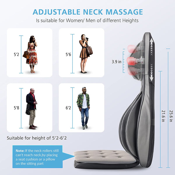 COMFIER Neck and Back Massager with Heat,Shiatsu Massage Chair Pad Portable with Compress & Rolling,Kneading Massager for Full Back & Shoulder,Full Body,Grey