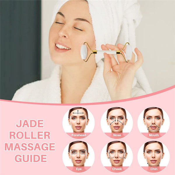 shenghang Jade Roller for Face and Gua Sha Set Face Roller,Facial Beauty Roller Skin Care Tools Massager for Face, Eyes,Forehead Neck, Body Muscle， Relaxing and Relieve Fine Lines and Wrinkles(White)