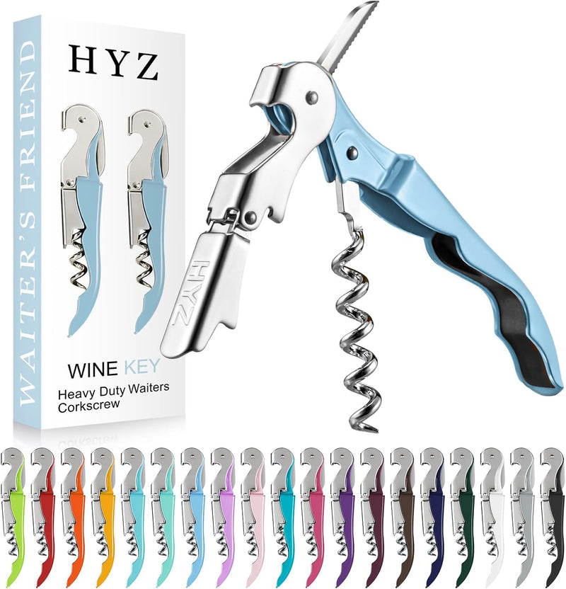 HYZ 2-Pack Wine Opener Waiter Corkscrew, Professional Wine Key for Servers, Bartender with Foil Cutter, Manual Wine Bottle Opener Double Hinged (Pink)