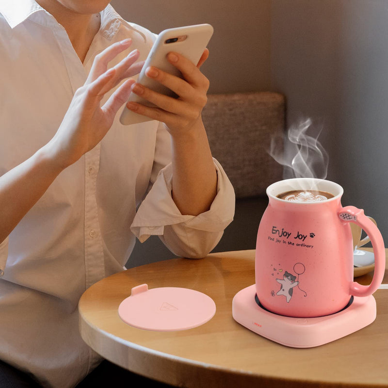 Bsigo Smart Coffee Mug Warmer & Cute Cat Mug Set, Beverage Cup Warmer for Desk Home Office, Candle Warmer Plate for Milk Tea Water with Two Temperature Setting(Up to 140℉/ 60℃), 8 Hour Auto Shut Off