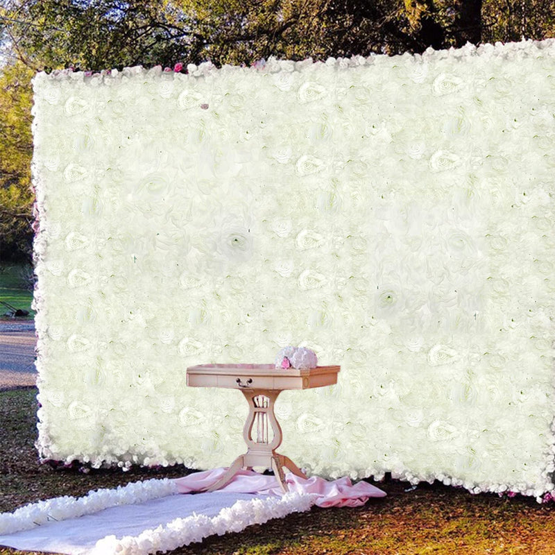 Artificial Flower Wall Panel Set - White Rose Mat for Wedding Party Shower Dcor - 6PC 24 X 16 Set