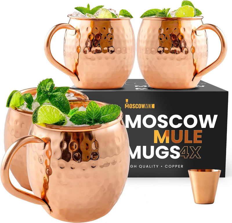 Moscow Mule Mugs Set of 4 - Moscow Mule Cups Set of 4 - Stainless Steel Mule Mugs with Brass Handle - Cocktail Drinking Mugs