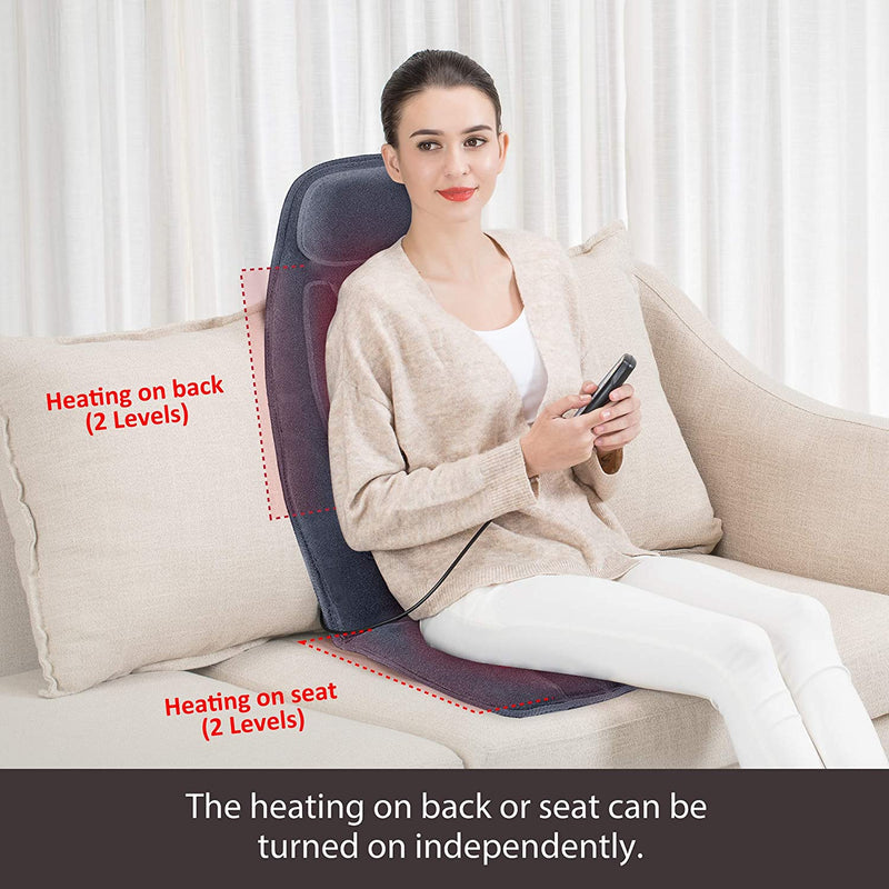 Snailax Massage Seat Cushion with Heat - Extra Memory Foam Support Pad in Neck and Lumbar,10 Vibration Massage Motors, 2 Heat Levels, Back Massager Chair Pad for Back