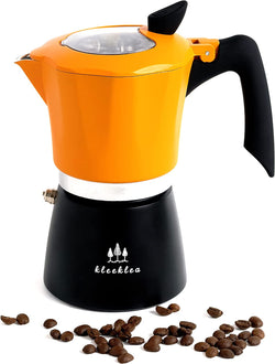 kleeklea Stovetop Espresso Coffee Maker, Italian Moka Pot with Transparent Top Lid, 6 Espresso Cups Classic Aluminium Percolator Coffee Pot for Cuban Grace Café Brewing Orange/Black