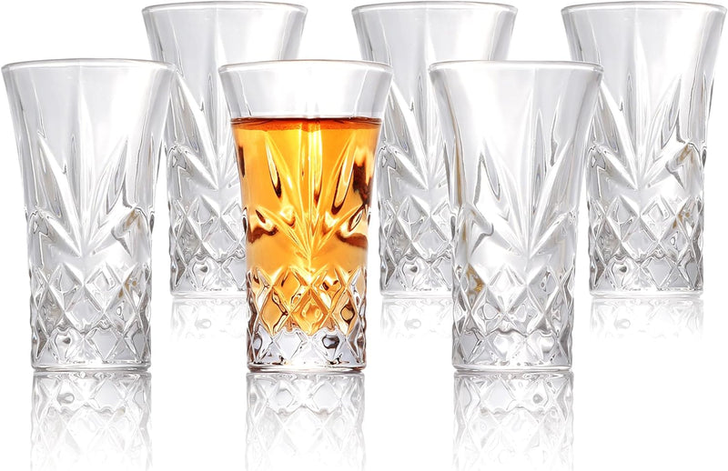 QUAFFER Tequila Glasses Heavy Base Shot Glass Cordial Glasses 2oz (Set of 4) – Classic Shape Elegant Patterned Glass - Authentic Tequila Shot Glass Set –– Perfect for Parties, Bars, Events, Home Bar