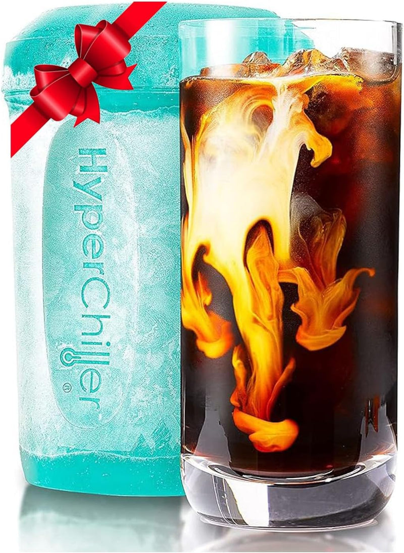 HyperChiller HC2AS Patented Iced Coffee/Beverage Cooler, NEW, IMPROVED,STRONGER AND MORE DURABLE! Ready in One Minute, Reusable for Iced Tea, Wine, Spirits, Alcohol, Juice, 12.5 Oz, Aqua Sky