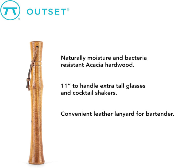 Outset Professional Cocktail Muddler, Acacia Wood, 11"