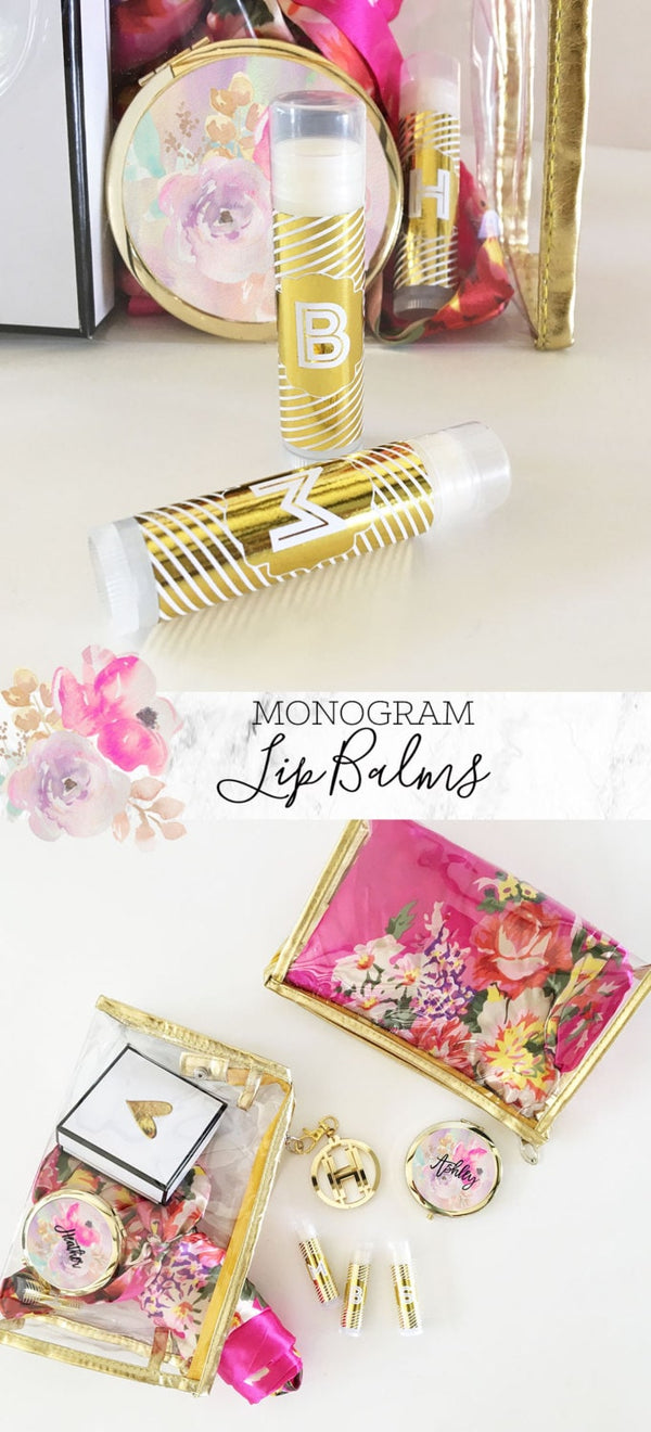 Monogram Bridesmaid Lip Balms - Gold Set of 8