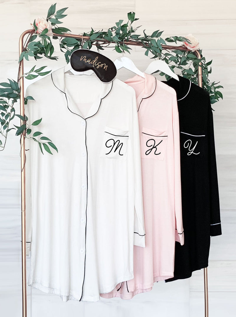 Monogram Button Down Pajama Shirts for Women - Bridesmaids Gifts