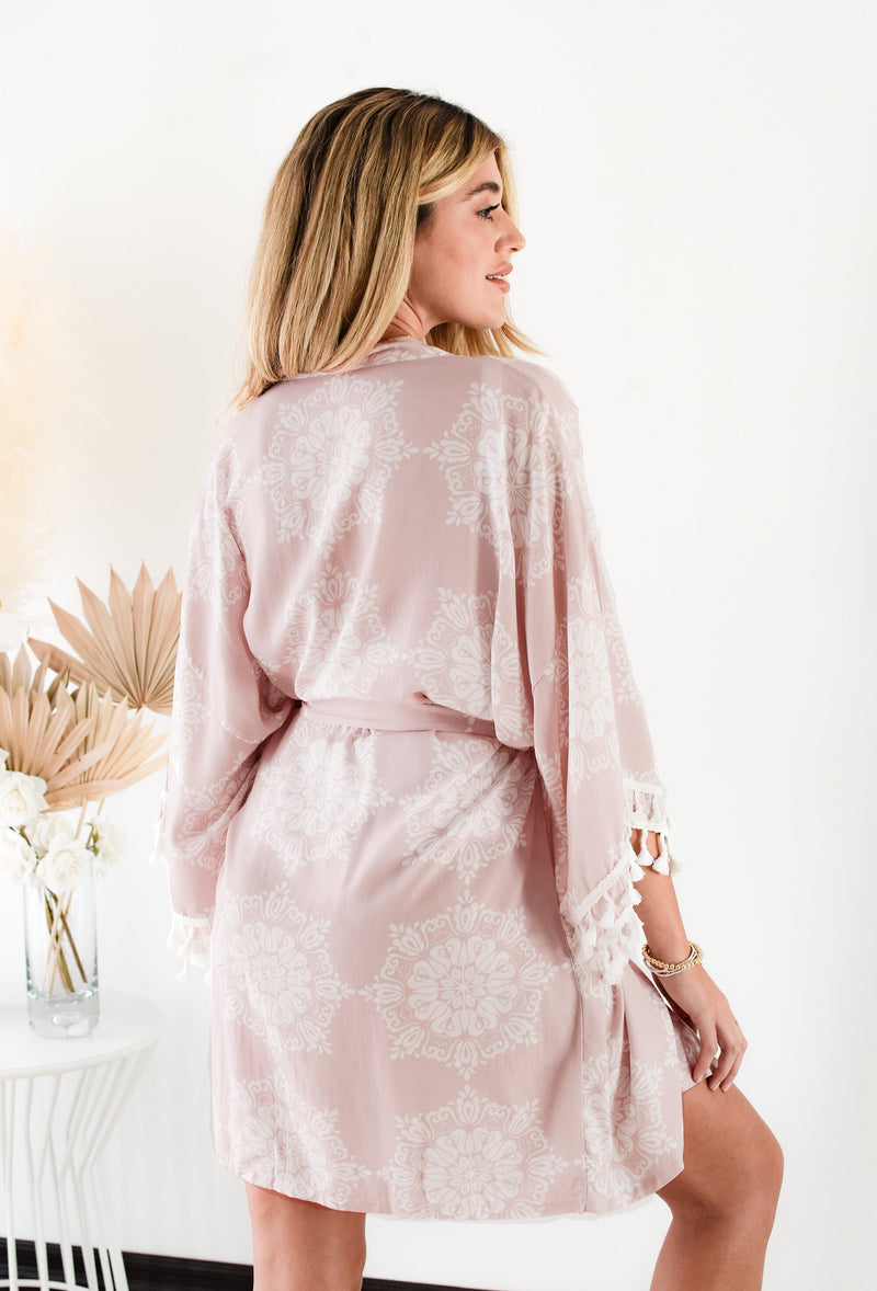 Boho Bridesmaid Robe - Pink Blush Gift for Bride and Bridesmaids