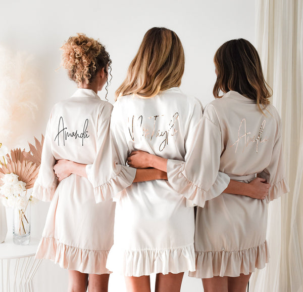 Personalized Bridesmaid Satin Robes - Ruffle Style