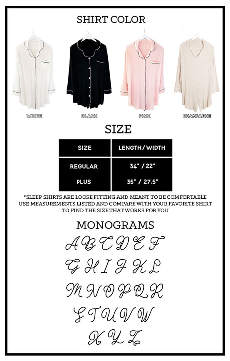 Monogram Button Down Pajama Shirts for Women - Bridesmaids Gifts