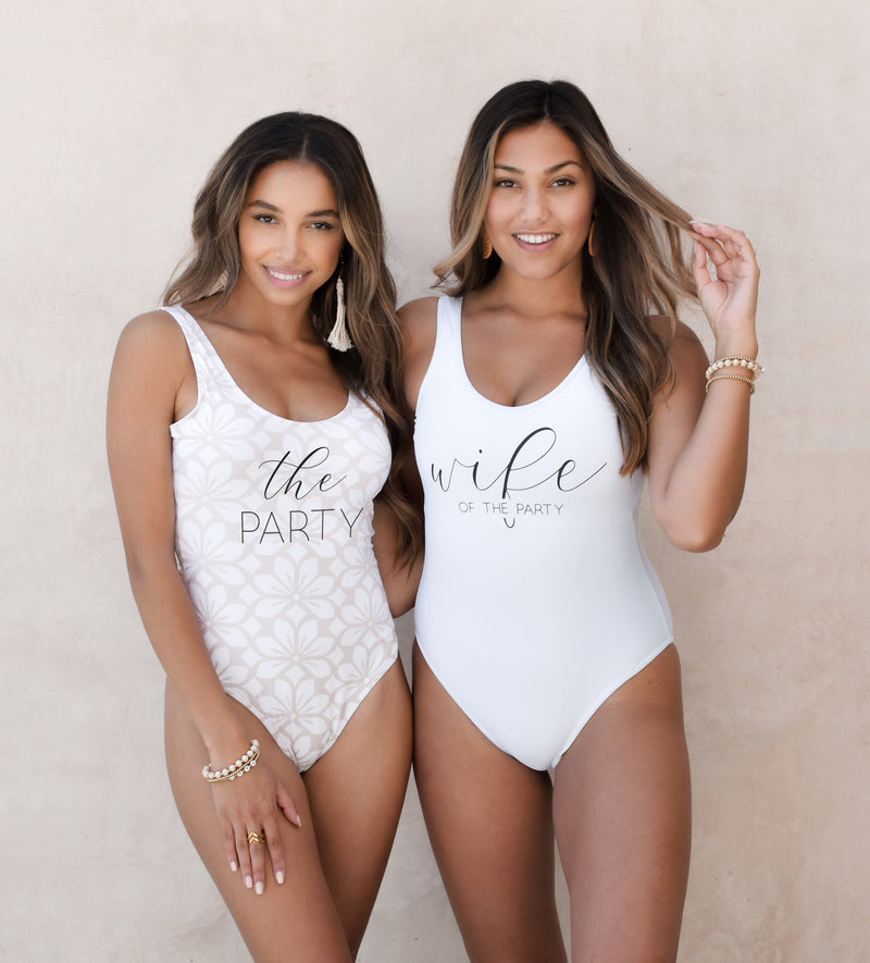 Matching Bachelorette Swimsuits - Bride Bridesmaid  Wife of The Party Swimwear for Palm Springs