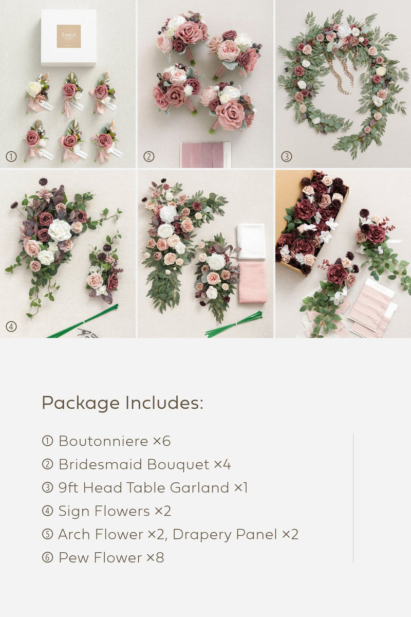 Dusty Rose  Mauve Wedding Flower Package