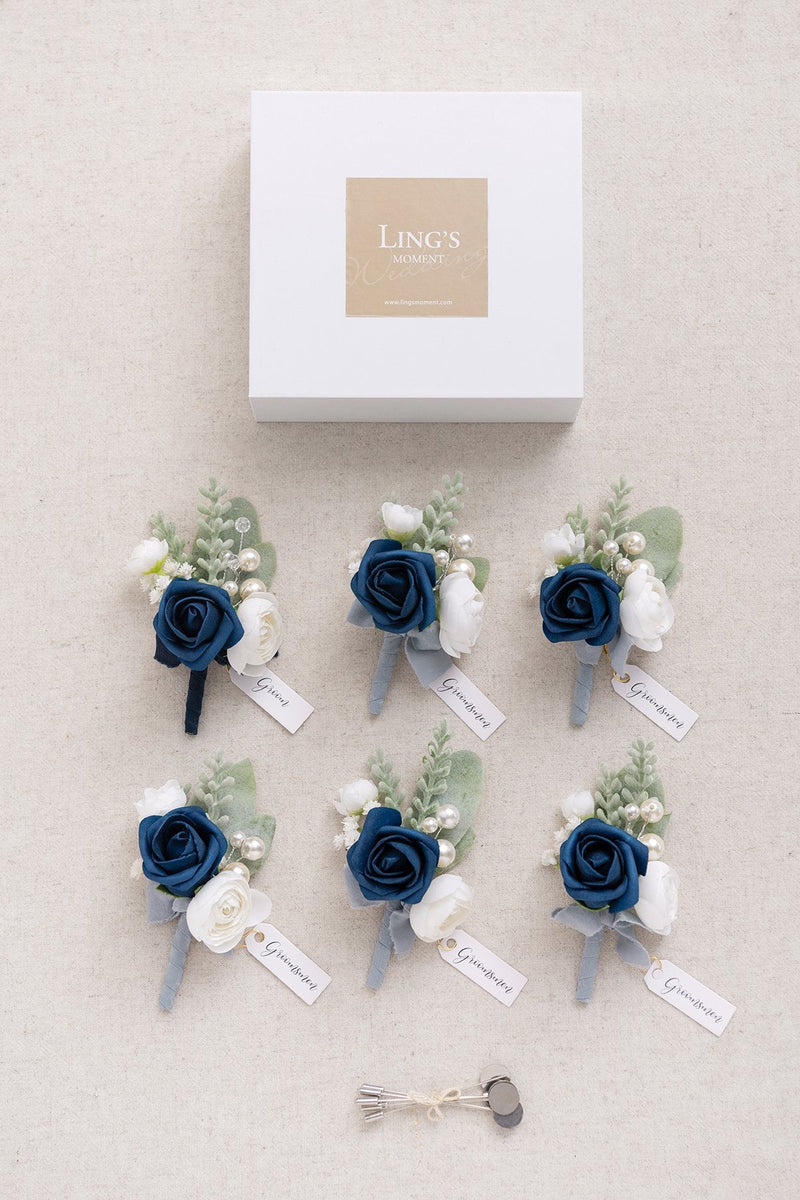 Navy Dusty Rose Boutonnieres