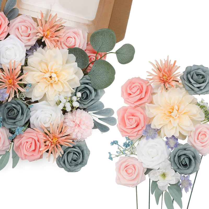 Artificial Flowers Combo Box - Silk  Fake DIY Wedding Bouquets Bulk Set - Purple